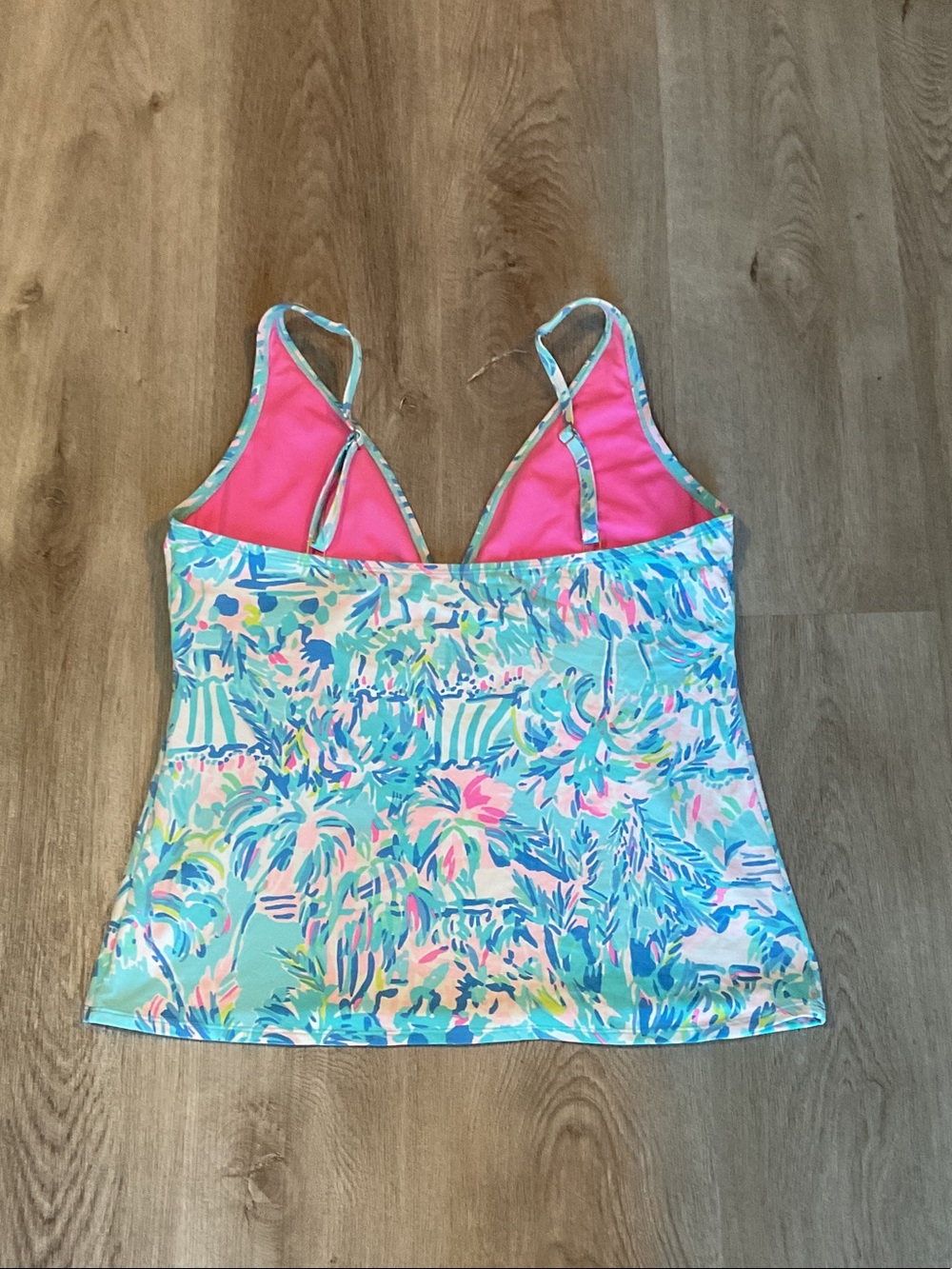 Lilly Pulitzer Tankini swim top size 16 blue palm print - Picture 2 of 3